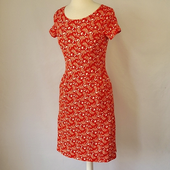 Boden SS Jersey Dress Orange w/ White Floral Print Size 6P - Picture 2 of 15